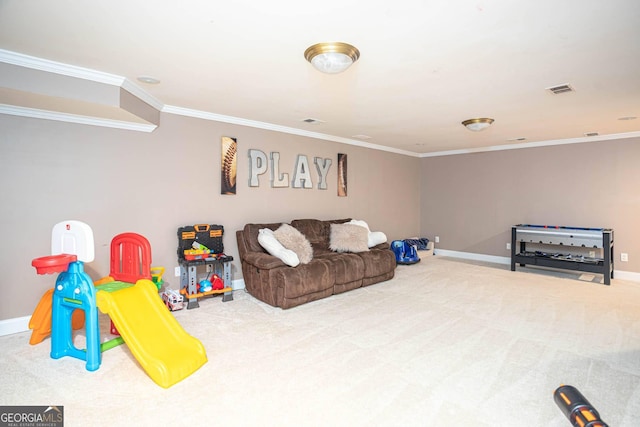 395 Grove Ridge Dr, Loganville, GA 30052 - game room with carpet flooring, baseboards, and ornamental molding