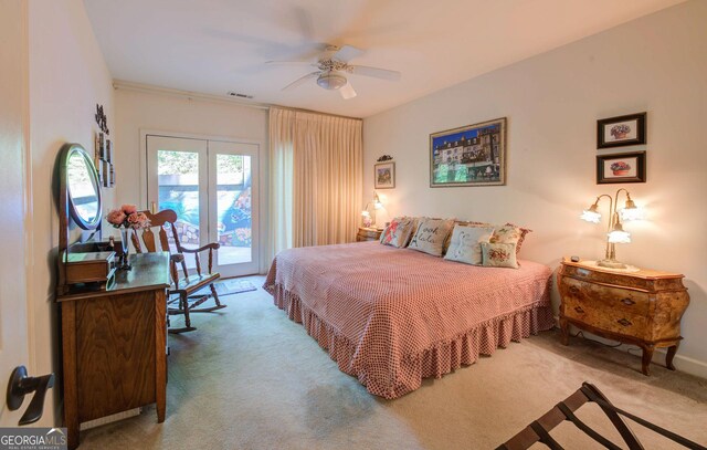 1289 Rainwater Trl, Tiger, GA 30576 - carpeted bedroom featuring access to outside and ceiling fan