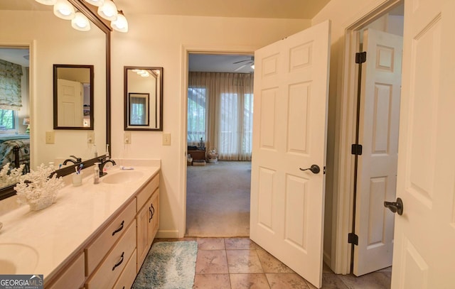 1289 Rainwater Trl, Tiger, GA 30576 - bathroom with double vanity and a ceiling fan