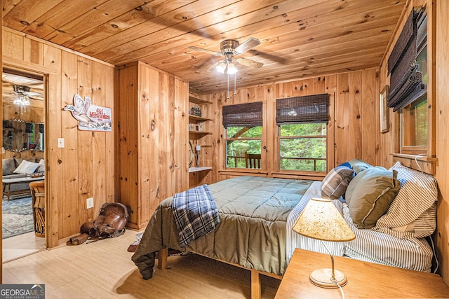 74 Charity Ln, Clayton, GA 30525 - bedroom with wooden ceiling, wood walls, and wood finished floors