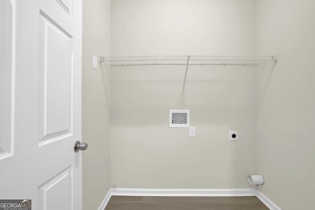 6341 Stewart Ridge Walk, Buford, GA 30518 - laundry room with hookup for an electric dryer, washer hookup, baseboards, and dark wood-style floors