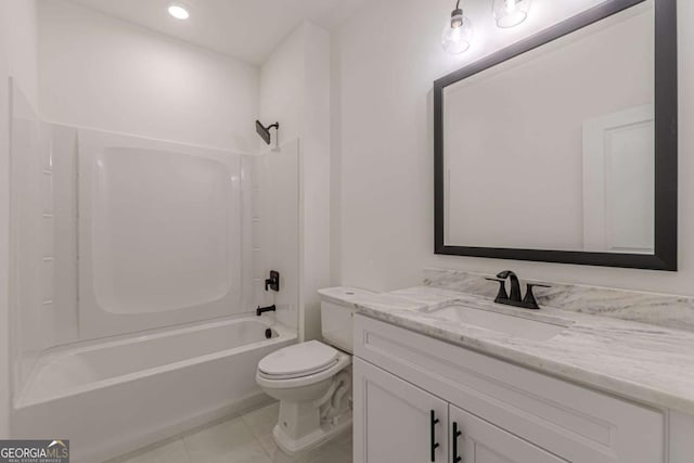 4075 O Henry Ct, Mcdonough, GA 30252 - full bathroom with vanity, bathtub / shower combination, tile patterned floors, and recessed lighting