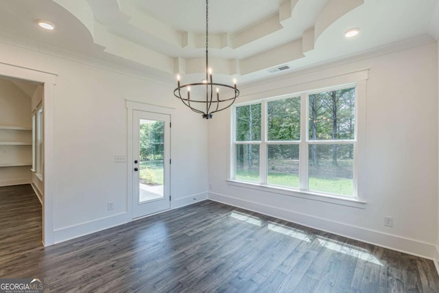 4075 O Henry Ct, Mcdonough, GA 30252 - unfurnished dining area with a chandelier, plenty of natural light, dark wood-style flooring, and recessed lighting