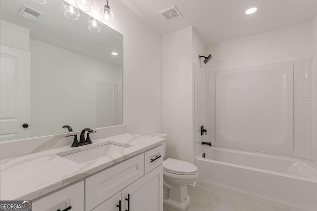 4075 O Henry Ct, Mcdonough, GA 30252 - bathroom featuring vanity, washtub / shower combination, tile patterned floors, and recessed lighting