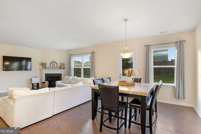 105 Paulowina Cir, Mcdonough, GA 30253 - dining space with dark wood finished floors, a glass covered fireplace, and baseboards