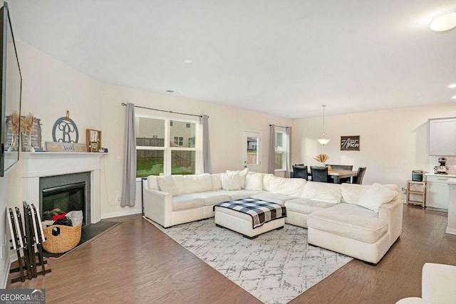 105 Paulowina Cir, Mcdonough, GA 30253 - living area featuring wood finished floors and a fireplace with raised hearth