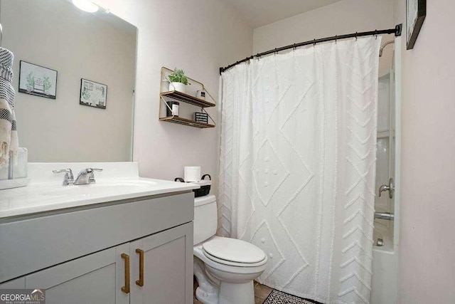 105 Paulowina Cir, Mcdonough, GA 30253 - bathroom with toilet, vanity, and shower / bathtub combination with curtain