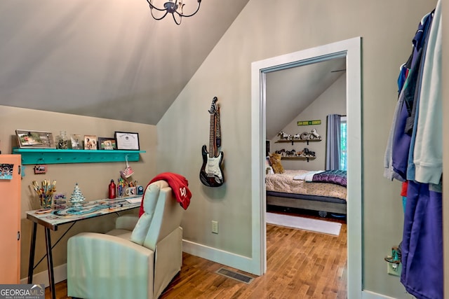 177 Whitetail Trl, Clayton, GA 30525 - home office with lofted ceiling, wood finished floors, and baseboards