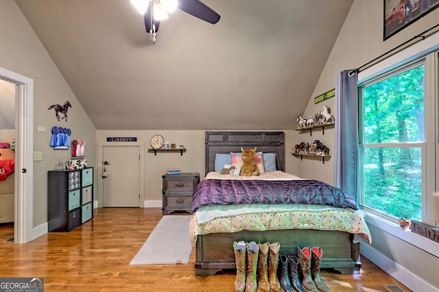 177 Whitetail Trl, Clayton, GA 30525 - bedroom with lofted ceiling, wood finished floors, and baseboards