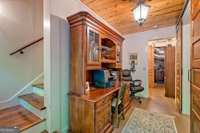 177 Whitetail Trl, Clayton, GA 30525 - office featuring wood ceiling and finished concrete flooring
