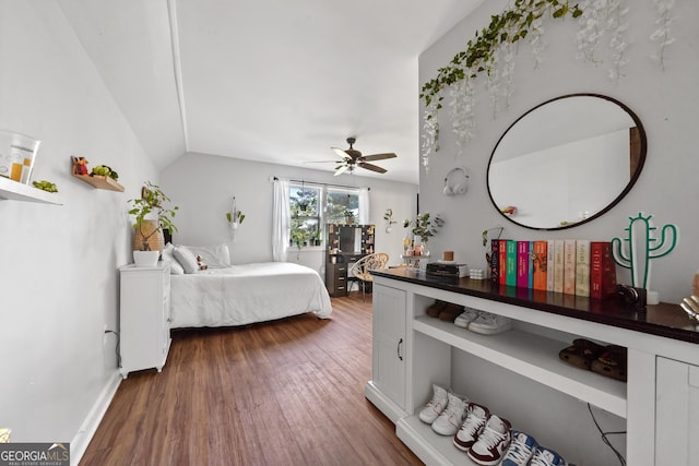 7170 Church St, Bartow, GA 30413 - bedroom featuring wood finished floors, lofted ceiling, ceiling fan, and baseboards