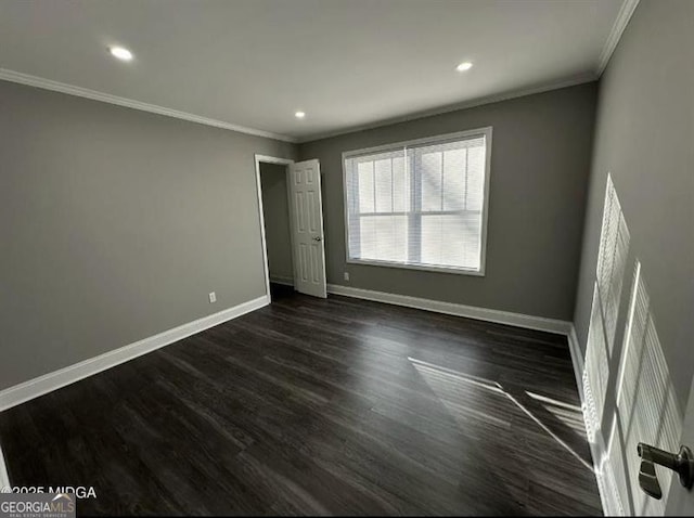 5711 Sterling Pl, Macon, GA 31206 - unfurnished bedroom with ornamental molding, recessed lighting, baseboards, and dark wood-type flooring