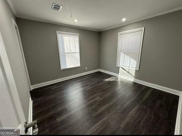 5711 Sterling Pl, Macon, GA 31206 - empty room with crown molding, dark wood-style flooring, recessed lighting, and baseboards
