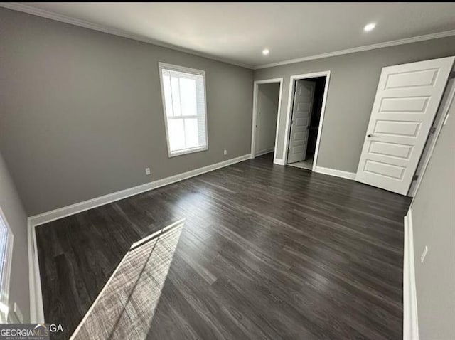 5711 Sterling Pl, Macon, GA 31206 - unfurnished bedroom featuring baseboards, dark wood-style flooring, recessed lighting, and ornamental molding