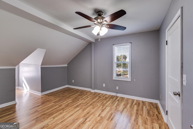 894 Lake Circle Rd, Buchanan, GA 30113 - bonus room with light wood-style flooring, ceiling fan, baseboards, and lofted ceiling