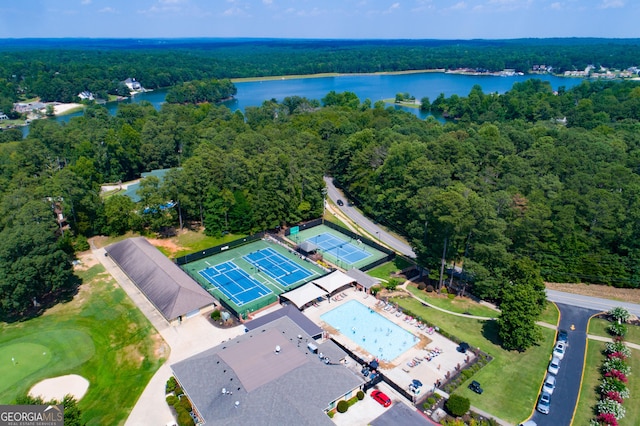 2279 Lakeview Pkwy, Villa Rica, GA 30180 - drone / aerial view of a forest, a large body of water, and a pool