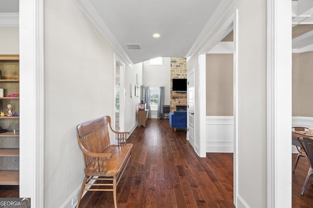 1858 Switchgrass Dr, Statham, GA 30666 - corridor featuring hardwood / wood-style floors, ornamental molding, baseboards, and recessed lighting