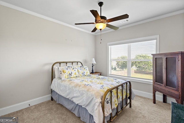 1858 Switchgrass Dr, Statham, GA 30666 - bedroom with baseboards, carpet flooring, ornamental molding, and a ceiling fan