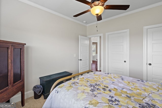 1858 Switchgrass Dr, Statham, GA 30666 - carpeted bedroom featuring crown molding, baseboards, and a ceiling fan