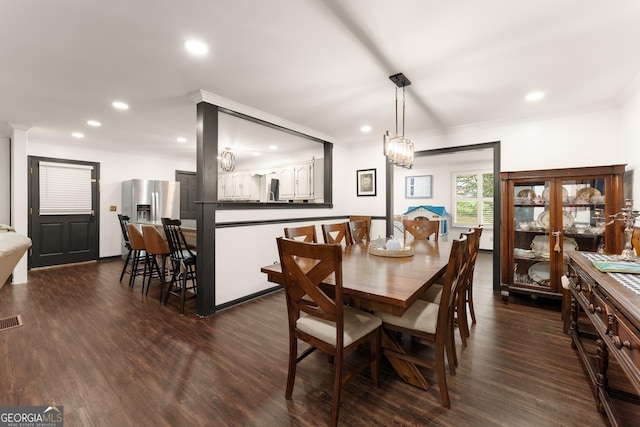231 Doug Allison Hts, Cleveland, GA 30528 - dining room featuring crown molding, dark wood-style flooring, and recessed lighting