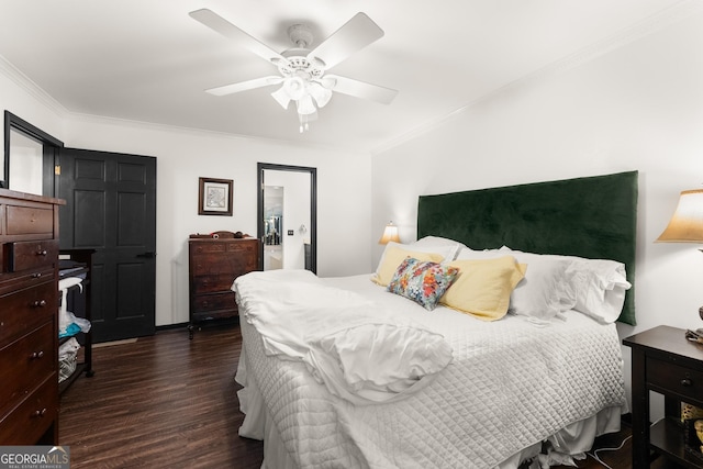 231 Doug Allison Hts, Cleveland, GA 30528 - bedroom with dark wood-style floors, crown molding, and ceiling fan