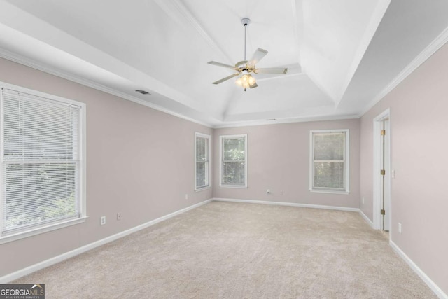 85 Arabian Ave, Alpharetta, GA 30004 - unfurnished room featuring light carpet, ceiling fan, baseboards, a raised ceiling, and ornamental molding