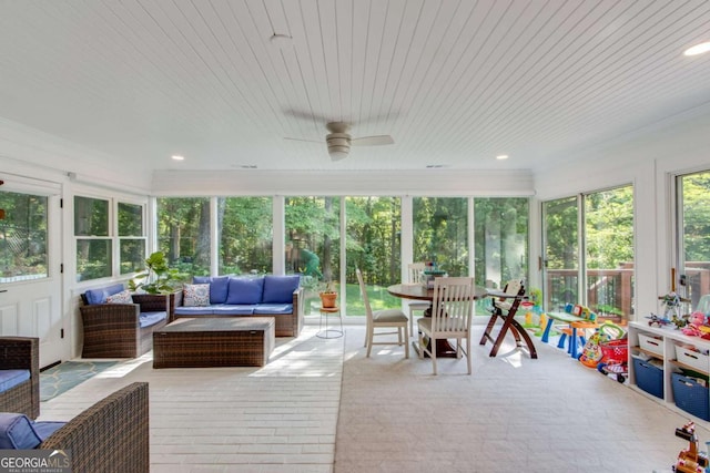 1685 Valley Rd NE, Gainesville, GA 30501 - sunroom with an outdoor living space, ceiling fan, and recessed lighting