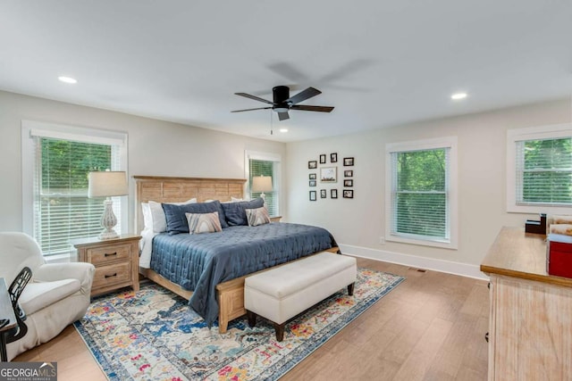1685 Valley Rd NE, Gainesville, GA 30501 - bedroom with recessed lighting, light wood-type flooring, and ceiling fan
