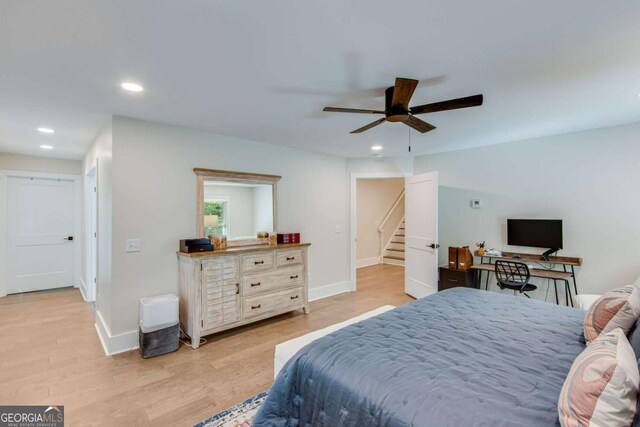 1685 Valley Rd NE, Gainesville, GA 30501 - bedroom with recessed lighting, light wood-style flooring, and a ceiling fan