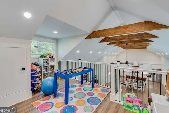 1685 Valley Rd NE, Gainesville, GA 30501 - rec room featuring a ceiling fan, wood finished floors, and recessed lighting