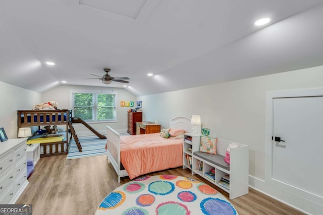 1685 Valley Rd NE, Gainesville, GA 30501 - bedroom with light wood-style floors, vaulted ceiling, a ceiling fan, and recessed lighting