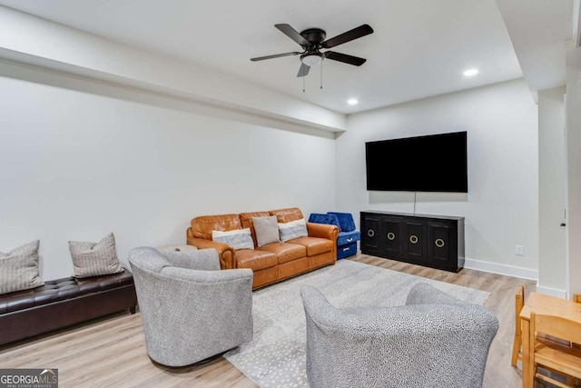 1685 Valley Rd NE, Gainesville, GA 30501 - living area featuring wood finished floors, a ceiling fan, recessed lighting, and baseboards