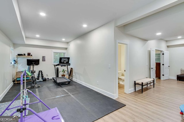 1685 Valley Rd NE, Gainesville, GA 30501 - workout area with baseboards, wood finished floors, and recessed lighting