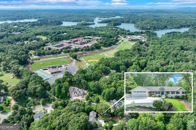1685 Valley Rd NE, Gainesville, GA 30501 - aerial view of property and surrounding area featuring a large body of water and property parcel outlined