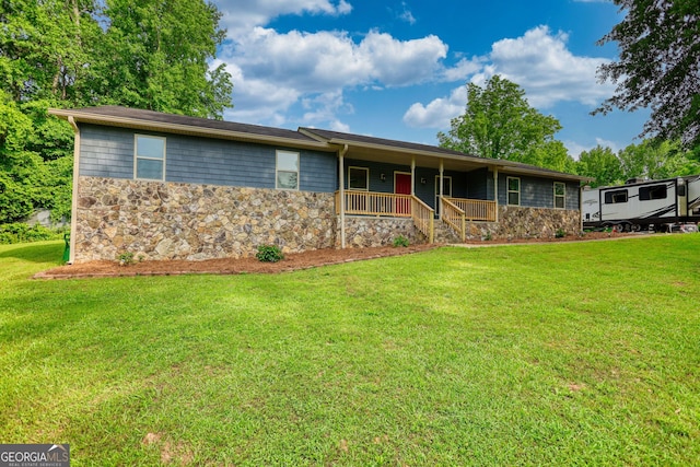 1226 Hull Rd, Athens, GA 30601 - single story home with stone siding, a porch, and a front lawn