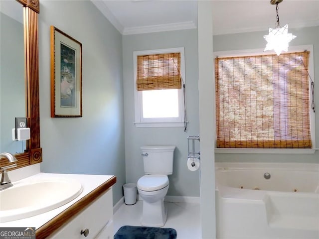 21 Devin Ln, Euharlee, GA 30145 - full bathroom with a whirlpool tub, vanity, ornamental molding, and tile patterned floors