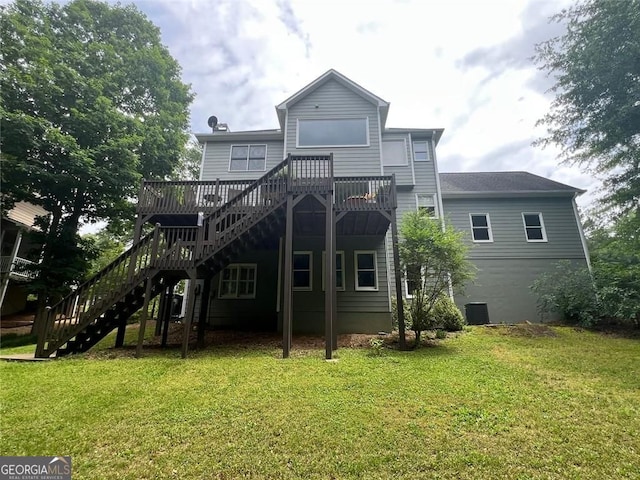 21 Devin Ln, Euharlee, GA 30145 - back of house with stairs, a deck, and a yard
