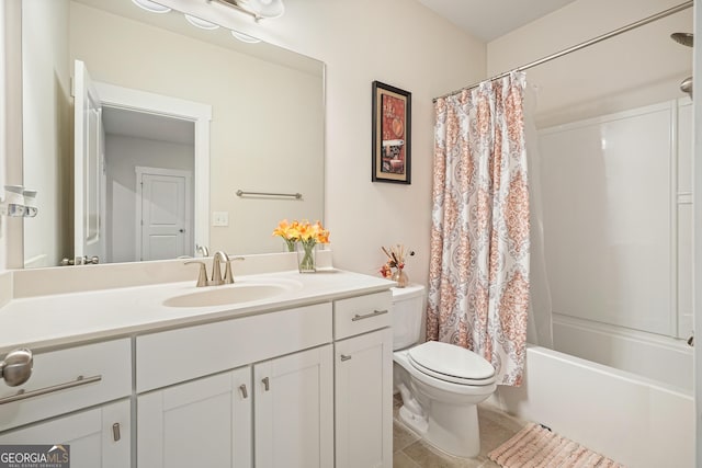 383 Crestbrook Ln, Dallas, GA 30157 - bathroom featuring vanity, toilet, shower / tub combo, and tile patterned floors