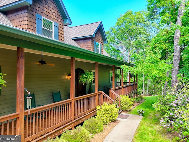 421 Hickory Nut Mountain Rd, Tallulah Falls, GA 30573 - view of side of property with roof with shingles, ceiling fan, and a porch