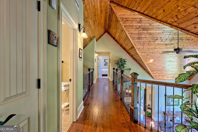421 Hickory Nut Mountain Rd, Tallulah Falls, GA 30573 - corridor featuring wood ceiling, dark wood-style floors, and lofted ceiling