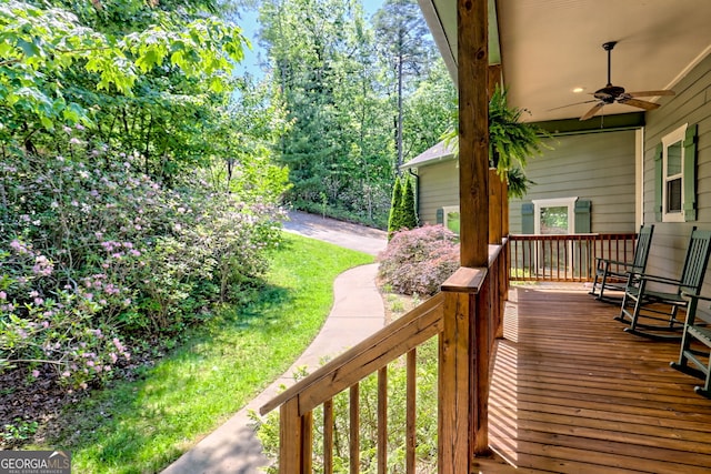421 Hickory Nut Mountain Rd, Tallulah Falls, GA 30573 - wooden porch featuring ceiling fan