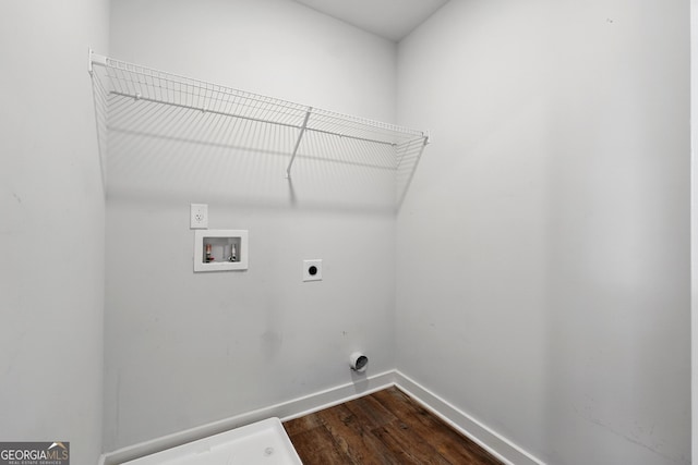 768 Great Oak Pl Unit 26, Villa Rica, GA 30180 - laundry area featuring electric dryer hookup, dark wood finished floors, hookup for a washing machine, and baseboards