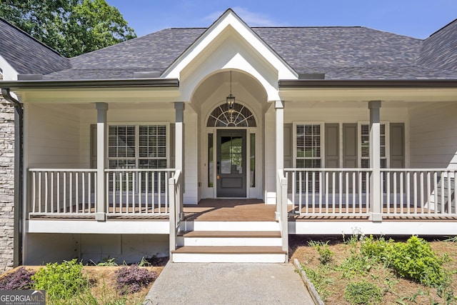 5523 River Valley Way, Flowery Branch, GA 30542 - property entrance with covered porch and a shingled roof