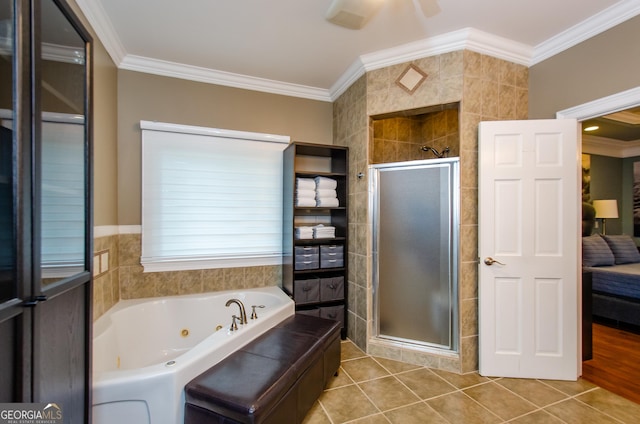 2120 Shaffer Rd, Cumming, GA 30041 - full bath featuring crown molding, a stall shower, a whirlpool tub, and tile patterned flooring