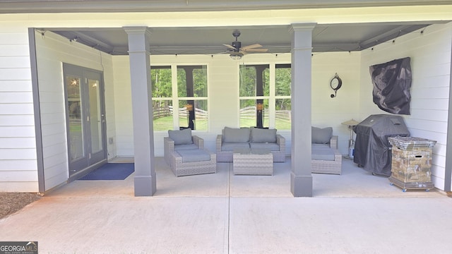 2321 Margaux Ct, Monroe, GA 30656 - view of patio featuring a ceiling fan, an outdoor hangout area, and grilling area