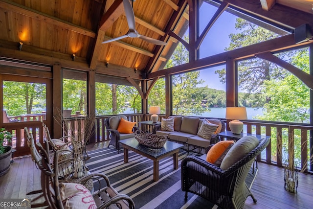 4334 Murray Cove Rd, Tiger, GA 30576 - sunroom with outdoor lounge area and a ceiling fan