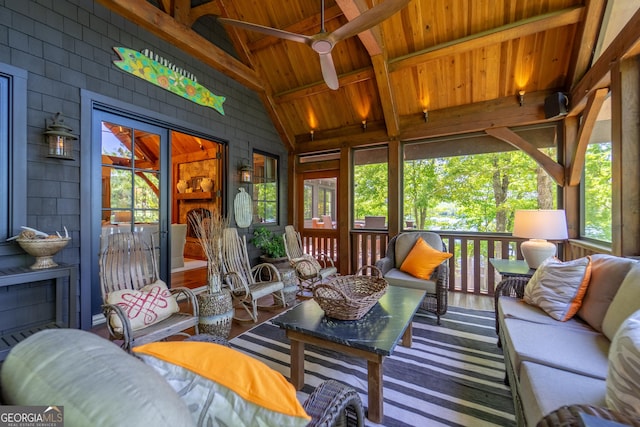 4334 Murray Cove Rd, Tiger, GA 30576 - sunroom / solarium featuring a ceiling fan and an outdoor living space