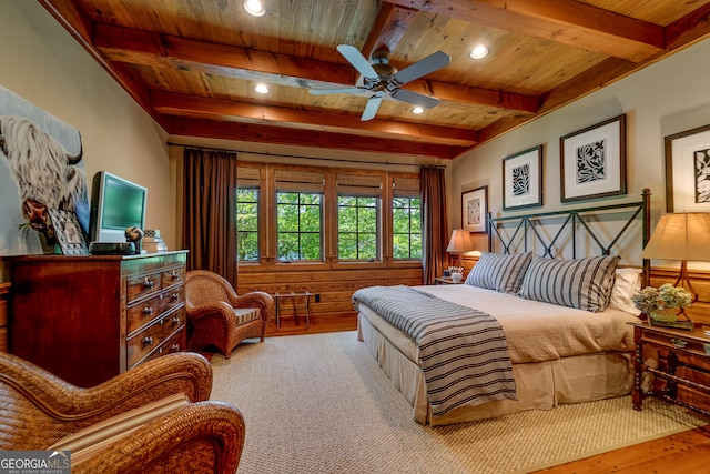 4334 Murray Cove Rd, Tiger, GA 30576 - bedroom with wooden ceiling with exposed beams, recessed lighting, and wood finished floors