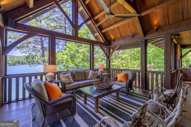 4334 Murray Cove Rd, Tiger, GA 30576 - sunroom featuring an outdoor living space and a water view