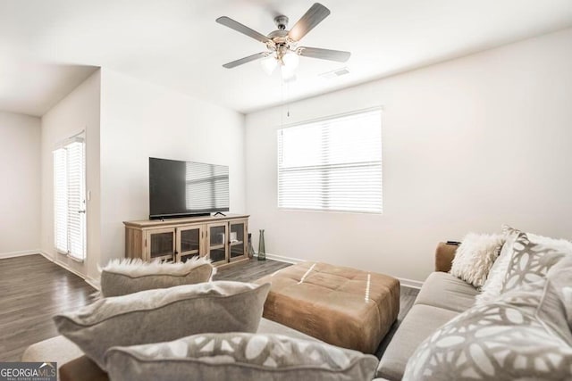 115 Taylor Woods Ct, Bonaire, GA 31005 - living area with baseboards, wood finished floors, and ceiling fan